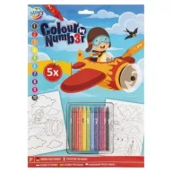   Moxy Színezés számok szerint, A4, 5 lap, zsírkrétával - Fiús