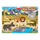Melissa & Doug Fa készségfejlesztő játék, puzzle fogantyúval, szafari