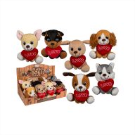   Ülő plüss Valentin napi kutyák szívvel, 14 cm - többféle