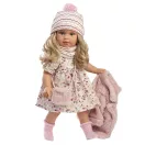 LLorens Lucia baba virágos ruhában, táskával 40 cm
