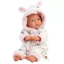 LLorens Lány csecsemő baba puha nyuszifüles overálban 31 cm