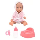 Dolls World baba 30 cm fürdethető, fürdőköpenyben, bilivel, cumisüveggel