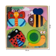 Fa készségfejlesztő puzzle, bogarak (termékhiba)