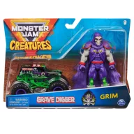   Monster Jam Creatures 1:64 kisautó figurával - Grave Digger & Grim (csomagolás sérült)