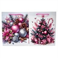 Karácsonyi papírtasak rózsaszín 26*32*10 cm, többféle